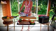 Cooking Time ! A blonde factory worker takes her lunch break with a delicious sandwich (SFW)