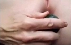 Cucumber fucked anal and pussy