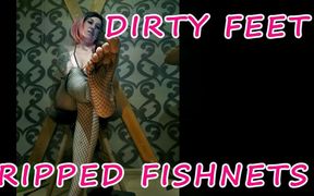 Lady Angela Dirty Feet Ripped Fishnets Femdom Foot Smelling