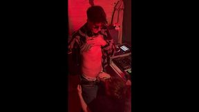 Bi-curious-nosey DJ romping lad at seedy building soiree