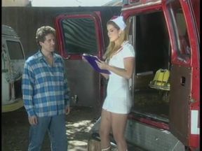 Hot blonde nurse gets wild sex with a patient in the back of a van