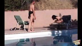 Wicked dudes catch hot chick flaunting her goodies, gangbang style