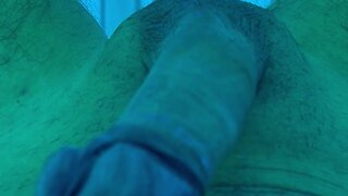 Fast cumming twice in a tanning salon with a small cock and masturbation