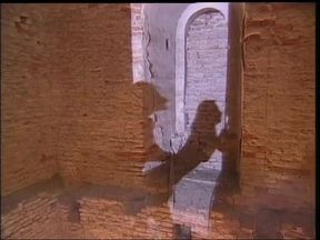 A blonde fingering her pussy in an ancient tower, finds a cock to fuck