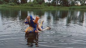 Alla fucks a rare inflatable shark hotly naked while swimming on it on the lake and wears a rare inflatable Snorke Pro vest with bandages!!!