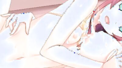 Two cute anime babes share a hard cock & get drenched in cum