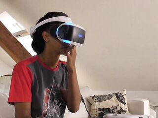 Playstation VR Play of Black Teens Fantasies in a Lace Underware