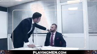 Gay in suit compelled to suck dick and takes buttcentric hammering