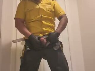 Verbal Leather Biker Daddy talks dirty and strokes his cock