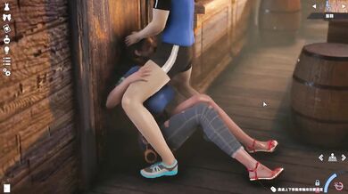Passionate sex in a bar choked by jeans