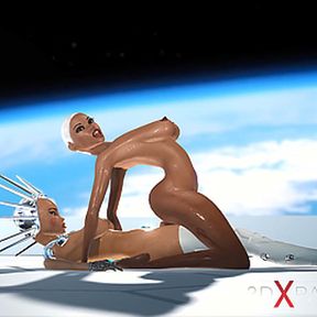 Super sexy android dickgirl fucks a hot ebony on a spaceship