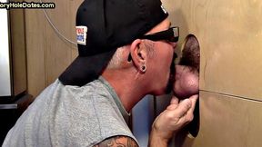 Old man giving head in glory hole
