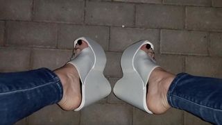 crossdresser with beautiful feet in very sexy wedge high heels