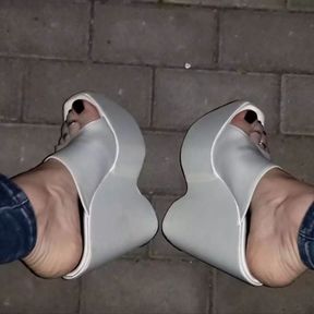 crossdresser with beautiful feet in very sexy wedge high heels