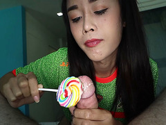 Ladyboy Alice Licks Lollipop And Gives Frottage