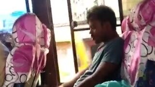 Kinky Indian dude jerks off and cums in the bus