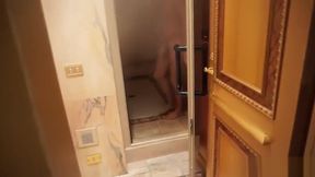 Topless sauna ballbusting