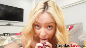 Slutty stepdaughter River Lynn slobbers all over her stepdads dick