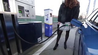 Watch this sissy Belgian crossdress as a shemale girl in white mini-skirt and lingerie outdoors