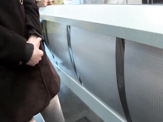 Russian babe is peeing in her leggings in a public place, ''coz it excites her a lot