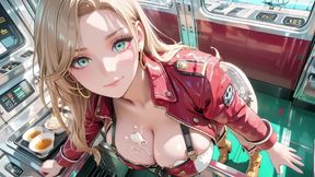 Blonde Commander in the Future Train! Red Patent Leather Uniform Is Insane