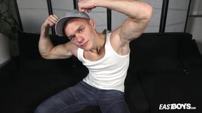 ”Hunk straight boy Mitchel Jacobson solo flexing muscles”