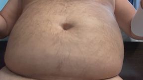Fat Bob strokes and jerks off onto his huge hairy belly
