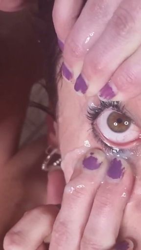 Two sluts jerking my dick in POV, cum in eye, dirty talk, piss in eyes   Clip 1