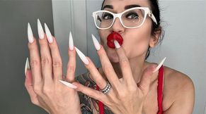 HOT WHITE color long nails, sharp claws and kinky HANDJOBS with spit