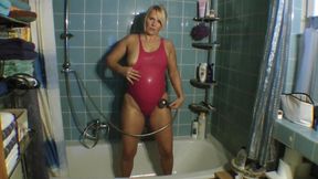 With Pink Swimsuit in the Shower