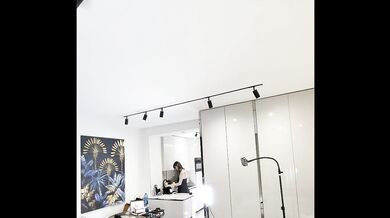 Hot sexy long legs brunette wife in black and red fishnet stockings with a satin nightie teases in the kitchen