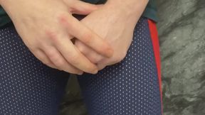 Jules' first piss desperation challenge: after being trained many times by his flatmate Simon to pee himself, he is now dared to hold it until he finally explodes and squirts his huge load of urine thro his hand and into his tight mesh spandex shorts