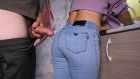 Cumming in my Maid's SEXY Ass with Jeans while she was Washing Dishes in the Kitchen (FREE USE)