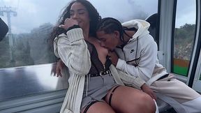Chubby latina takes fellow passenger's big cock during cable car ride