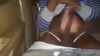Black crossdresser gets a slow handjob until he cums