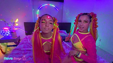 Sasha Tatcha and Madison Steele Shine in Body Paint for a Neon Threeway