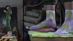 Alice caring for her own business stepping on a human face (two view)