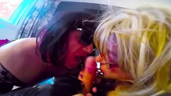 Crossdresser Twinks Share a Big Cock in Amateur Blowjob Threesome