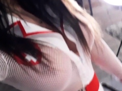 Kinky brunette wears stockings and masturbates rough