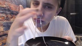 Chunky chewing snot dinner served