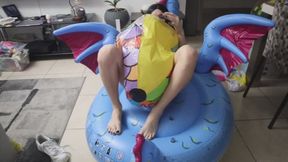 Owllete inflates beach ball and cums in inflatable dragon copy