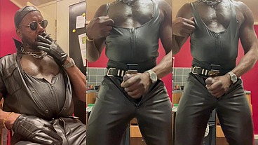Black Leather Muscle Smoke Masturbate Ejaculate