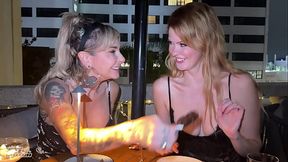Two perverted besties take their tall, pretty girl roommate to a hotel and fuck her crazy style