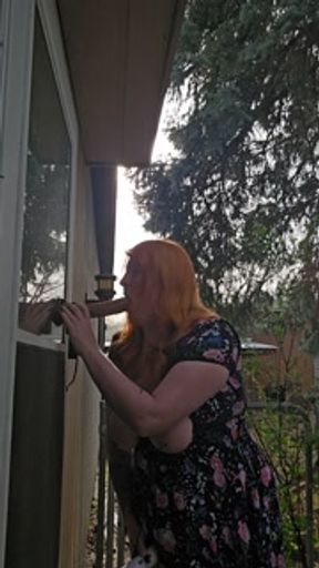Redhead Hitachis and Deepthroats Outdoors in Public and Tries NOT to get caught