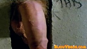 Classic gay stud shows his deepthroating skills in toilet