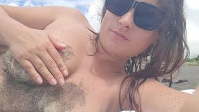 my risky girlfriend likes summer holidays - she touches big tits on beach)