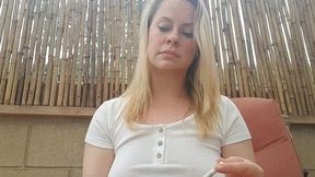 Mistress Stevie Smoking on the Patio after Beating your Bottom while you stand in the corner on display HD 1080p Mp4