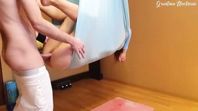 Fucked yoga instructor in a hammok