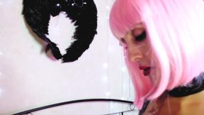 Pink hair milf Eva latex dress solo oil tits boots stockings German panties BDSM big ass&#x1F351; mom
