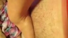 Rubbing and fondling my shaved teen pussy and self filming
